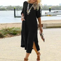Women's A-line Skirt Vintage Style Round Neck Patchwork 3/4 Length Sleeve Solid Color Maxi Long Dress Street main image 3
