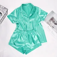 Women's Casual Solid Color Polyester Satin Shorts Sets main image 4