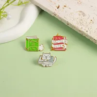 Cartoon Style Cute Book Cat Alloy Stoving Varnish Unisex Brooches main image 4