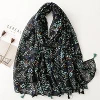 Bali Yarn Cotton Fruit Green Bright Yellow Leaf Printing Tassel Scarf Shawl sku image 33