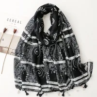 Bali Yarn Cotton Fruit Green Bright Yellow Leaf Printing Tassel Scarf Shawl sku image 36