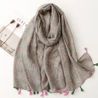 Bali Yarn Cotton Fruit Green Bright Yellow Leaf Printing Tassel Scarf Shawl sku image 37