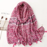 Bali Yarn Cotton Fruit Green Bright Yellow Leaf Printing Tassel Scarf Shawl sku image 35