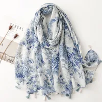 Bali Yarn Cotton Fruit Green Bright Yellow Leaf Printing Tassel Scarf Shawl sku image 42