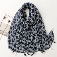 Bali Yarn Cotton Fruit Green Bright Yellow Leaf Printing Tassel Scarf Shawl sku image 40