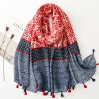 Bali Yarn Cotton Fruit Green Bright Yellow Leaf Printing Tassel Scarf Shawl sku image 45