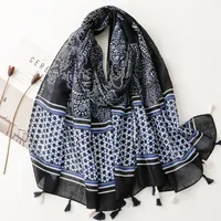 Bali Yarn Cotton Fruit Green Bright Yellow Leaf Printing Tassel Scarf Shawl sku image 46