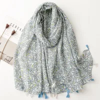 Bali Yarn Cotton Fruit Green Bright Yellow Leaf Printing Tassel Scarf Shawl sku image 49