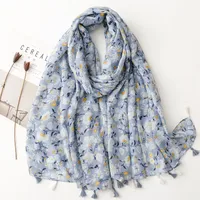 Bali Yarn Cotton Fruit Green Bright Yellow Leaf Printing Tassel Scarf Shawl sku image 48