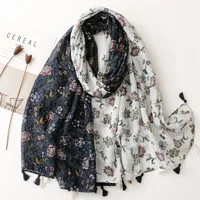 Bali Yarn Cotton Fruit Green Bright Yellow Leaf Printing Tassel Scarf Shawl sku image 50