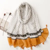 Bali Yarn Cotton Fruit Green Bright Yellow Leaf Printing Tassel Scarf Shawl sku image 51
