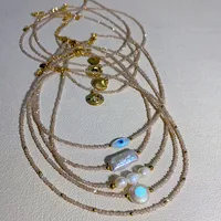 Ins Style Geometric Stainless Steel Artificial Crystal Inlay Natural Stone Pearl Shell Women's Necklace main image 4