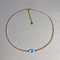 Ins Style Geometric Stainless Steel Artificial Crystal Inlay Natural Stone Pearl Shell Women's Necklace sku image 5