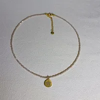 Ins Style Geometric Stainless Steel Artificial Crystal Inlay Natural Stone Pearl Shell Women's Necklace sku image 3