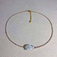 Ins Style Geometric Stainless Steel Artificial Crystal Inlay Natural Stone Pearl Shell Women's Necklace sku image 7