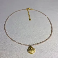 Ins Style Geometric Stainless Steel Artificial Crystal Inlay Natural Stone Pearl Shell Women's Necklace sku image 6