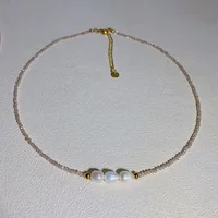 Ins Style Geometric Stainless Steel Artificial Crystal Inlay Natural Stone Pearl Shell Women's Necklace sku image 1