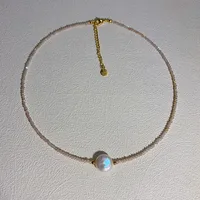 Ins Style Geometric Stainless Steel Artificial Crystal Inlay Natural Stone Pearl Shell Women's Necklace sku image 4