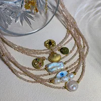 Ins Style Geometric Stainless Steel Artificial Crystal Inlay Natural Stone Pearl Shell Women's Necklace main image 1