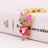Cute Diamond Lucky Cat Bag Accessories Cat Metal Pendant Key Chain For Women sku image 14