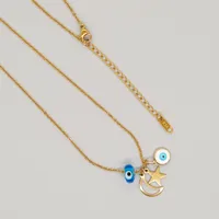 Wholesale Jewelry Ethnic Style Simple Style Star Moon Eye 304 Stainless Steel Plating Inlay Pendant Necklace main image 3
