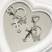 Y2k Cross Heart Shape Butterfly Alloy Tassel Plating Keychain main image 1