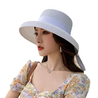 Women's Classic Style Bow Knot Braid Curved Eaves Straw Hat main image 2