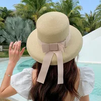 Women's Classic Style Bow Knot Braid Curved Eaves Straw Hat main image 3