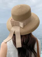 Women's Classic Style Bow Knot Braid Curved Eaves Straw Hat sku image 5