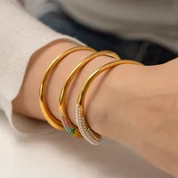 Elegant Circle Stainless Steel Rhinestones Bangle In Bulk main image 1