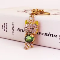 Cute Diamond Lucky Cat Bag Accessories Cat Metal Pendant Key Chain For Women sku image 10