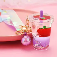 Creative Floating Strawberry Milk Tea Cup Keychain Wholesale Nihaowholesale sku image 4