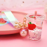 Creative Floating Strawberry Milk Tea Cup Keychain Wholesale Nihaowholesale sku image 2