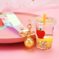 Creative Floating Strawberry Milk Tea Cup Keychain Wholesale Nihaowholesale sku image 1