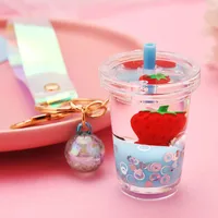 Creative Floating Strawberry Milk Tea Cup Keychain Wholesale Nihaowholesale sku image 3