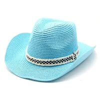 Unisex Basic Hawaiian Vacation Solid Color Flat Eaves Straw Hat main image 2