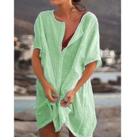 Foreign Trade  Women's Shirt Multi-color Multi-size Mid-length Loose Solid Color Short-sleeved Shirt For Women main image 2