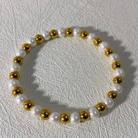 Basic Classic Style Geometric 304 Stainless Steel Imitation Pearl 18K Gold Plated Bracelets In Bulk sku image 1