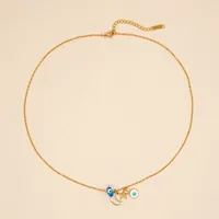 Wholesale Jewelry Ethnic Style Simple Style Star Moon Eye 304 Stainless Steel Plating Inlay Pendant Necklace main image 2