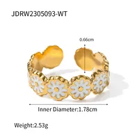304 Stainless Steel 18K Gold Plated Sweet Enamel Plating Flower Rings sku image 7