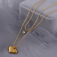 304 Stainless Steel 18K Gold Plated Sweet Heart Shape Artificial Rhinestones Layered Necklaces main image 4