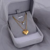 304 Stainless Steel 18K Gold Plated Sweet Heart Shape Artificial Rhinestones Layered Necklaces main image 3