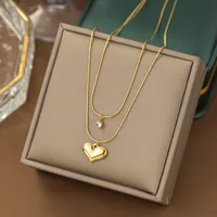 304 Stainless Steel 18K Gold Plated Sweet Heart Shape Artificial Rhinestones Layered Necklaces main image 5
