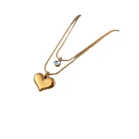 304 Stainless Steel 18K Gold Plated Sweet Heart Shape Artificial Rhinestones Layered Necklaces main image 1
