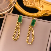 1 Pair Retro Simple Style Rectangle Plating Inlay 304 Stainless Steel Artificial Rhinestones 18K Gold Plated Drop Earrings main image 1