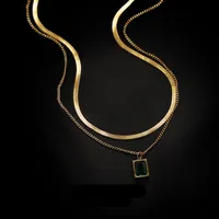 304 Stainless Steel 18K Gold Plated Sweet Plating Inlay Square Artificial Rhinestones Layered Necklaces main image 5