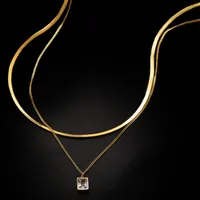 304 Stainless Steel 18K Gold Plated Sweet Plating Inlay Square Artificial Rhinestones Layered Necklaces main image 3
