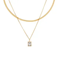304 Stainless Steel 18K Gold Plated Sweet Plating Inlay Square Artificial Rhinestones Layered Necklaces main image 2