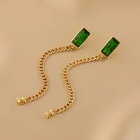 1 Pair Retro Simple Style Rectangle Plating Inlay 304 Stainless Steel Artificial Rhinestones 18K Gold Plated Drop Earrings main image 5