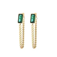 1 Pair Retro Simple Style Rectangle Plating Inlay 304 Stainless Steel Artificial Rhinestones 18K Gold Plated Drop Earrings main image 4